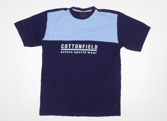 Cottonfield Sport Men's Blue Colourblock Crew Neck T-Shirt Size L