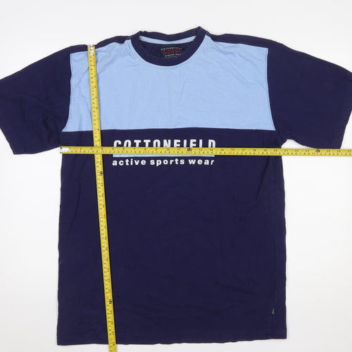 Cottonfield Sport Men's Blue Colourblock Crew Neck T-Shirt Size L