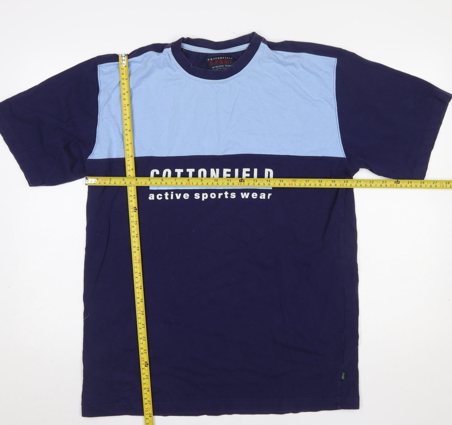 Cottonfield Sport Men's Blue Colourblock Crew Neck T-Shirt Size L