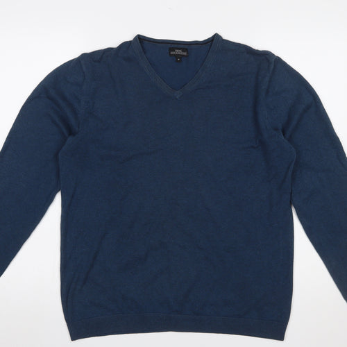 Next Men's Blue V-Neck Pullover Jumper Medium Cotton Blend