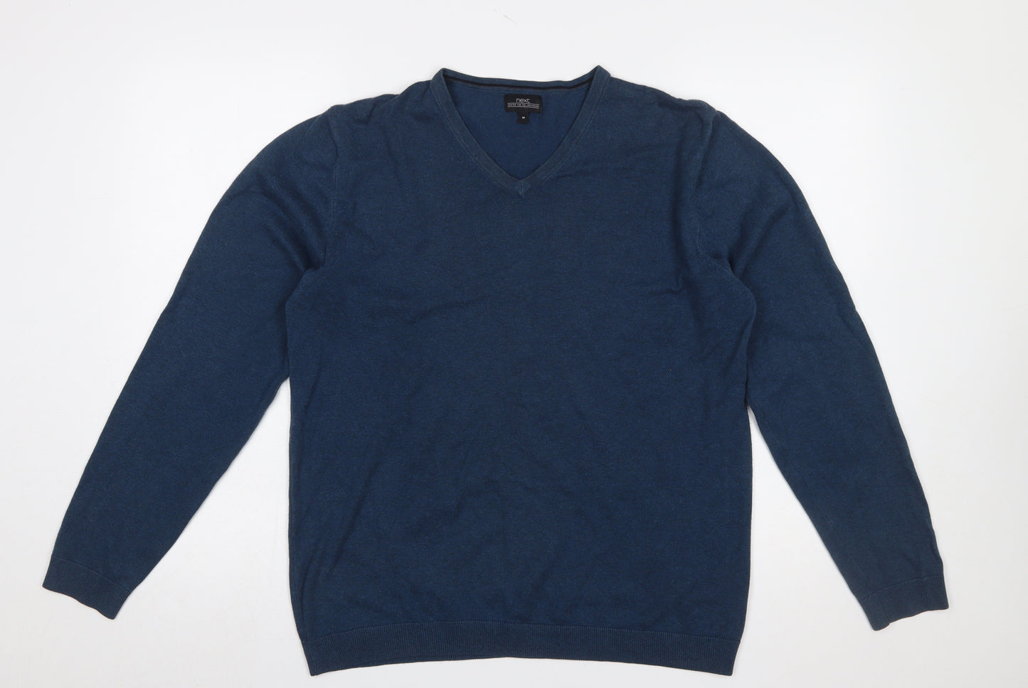 Next Men's Blue V-Neck Pullover Jumper Medium Cotton Blend
