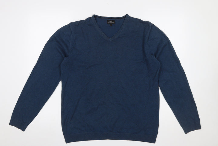 Next Men's Blue V-Neck Pullover Jumper Medium Cotton Blend