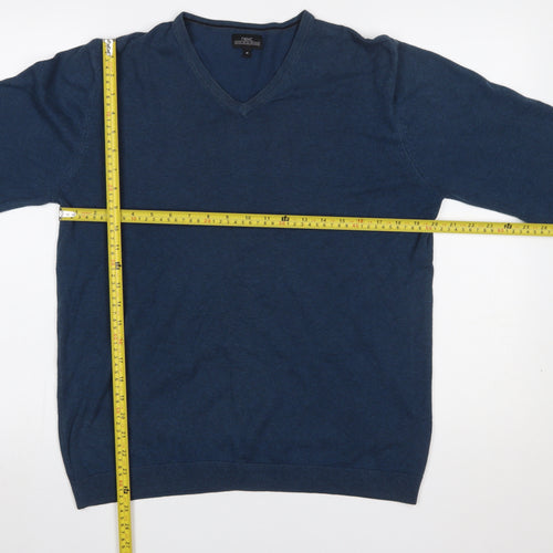 Next Men's Blue V-Neck Pullover Jumper Medium Cotton Blend