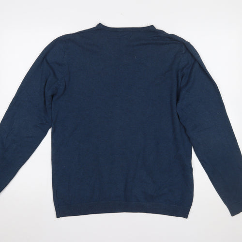 Next Men's Blue V-Neck Pullover Jumper Medium Cotton Blend