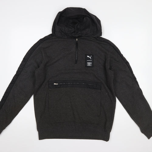Puma Men’s Grey 1/2 Zip Hoodie Medium Cotton Sportswear
