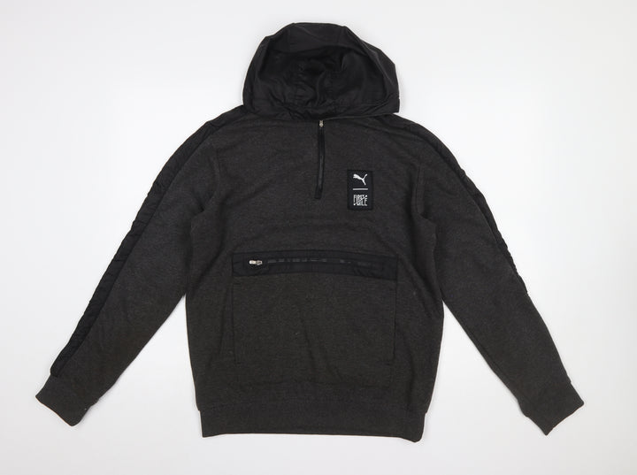Puma Men’s Grey 1/2 Zip Hoodie Medium Cotton Sportswear