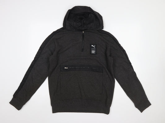 Puma Men’s Grey 1/2 Zip Hoodie Medium Cotton Sportswear