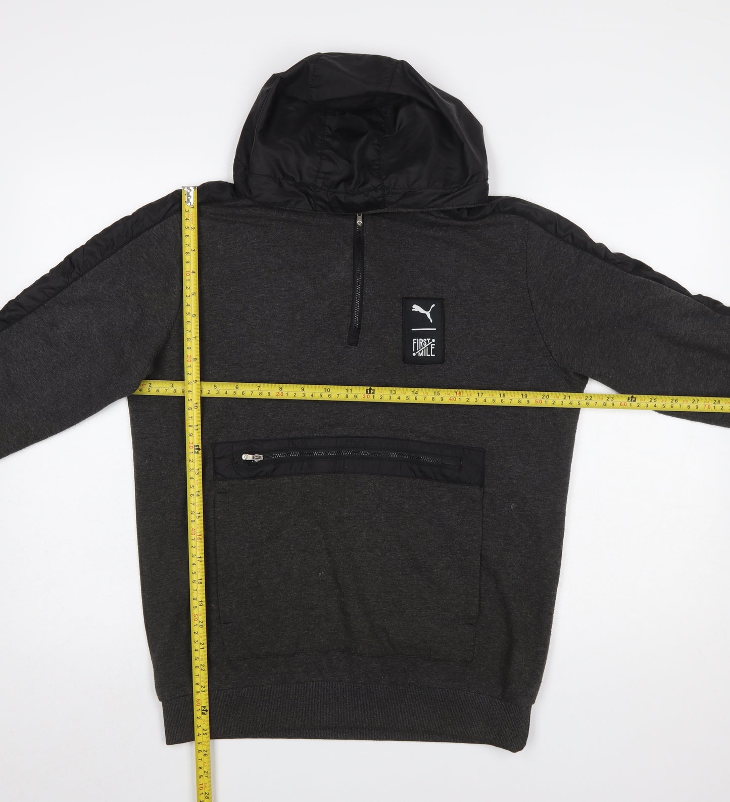 Puma Men’s Grey 1/2 Zip Hoodie Medium Cotton Sportswear