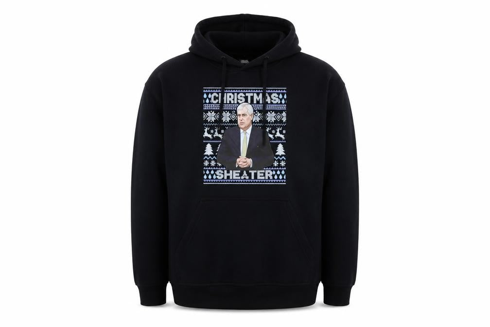 Front view of UCC Men's Black XL Pullover Christmas Graphic Hoodie