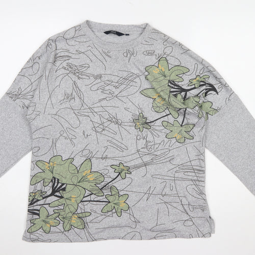 Isle Collection Women's Grey Floral Pullover Jumper M Regular Fit