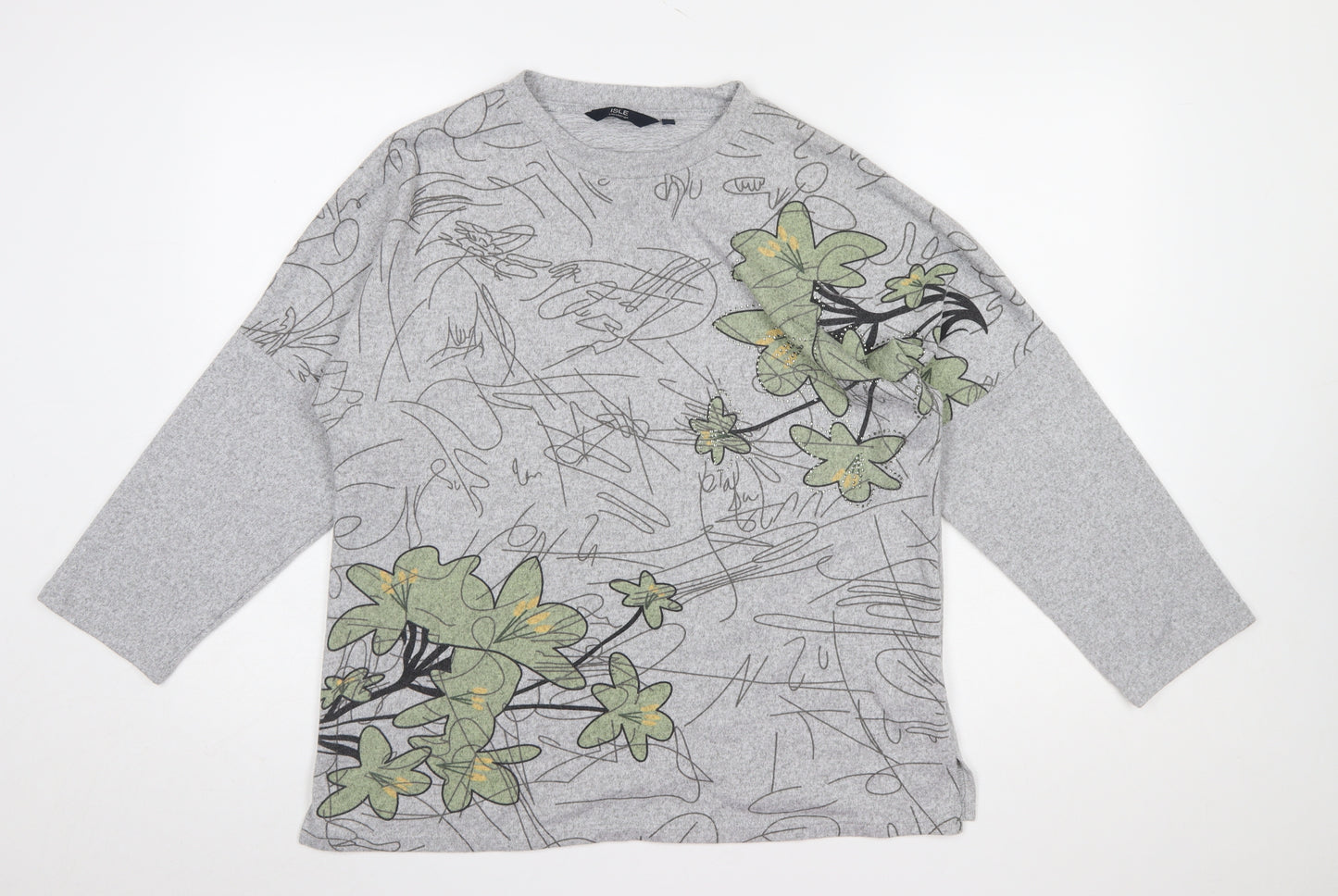 Isle Collection Women's Grey Floral Pullover Jumper M Regular Fit