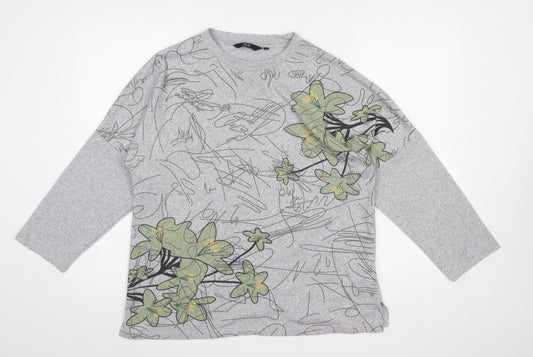 Isle Collection Women's Grey Floral Pullover Jumper M Regular Fit