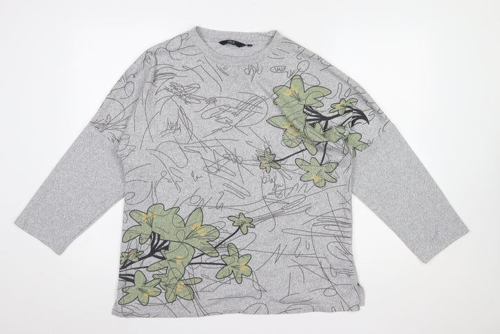 Isle Collection Women's Grey Floral Pullover Jumper M Regular Fit