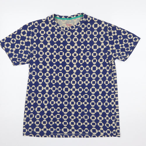Boden Women Blue Geometric Print Cotton T-Shirt Size M