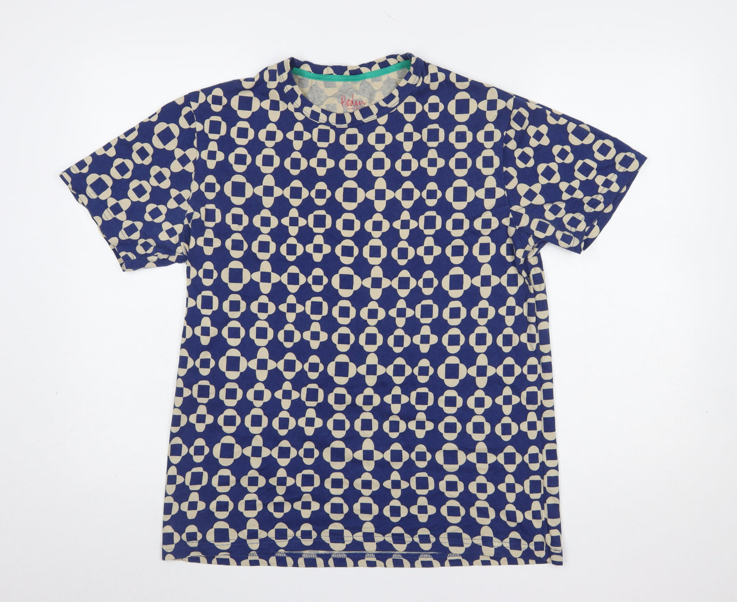 Boden Women Blue Geometric Print Cotton T-Shirt Size M