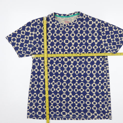Boden Women Blue Geometric Print Cotton T-Shirt Size M