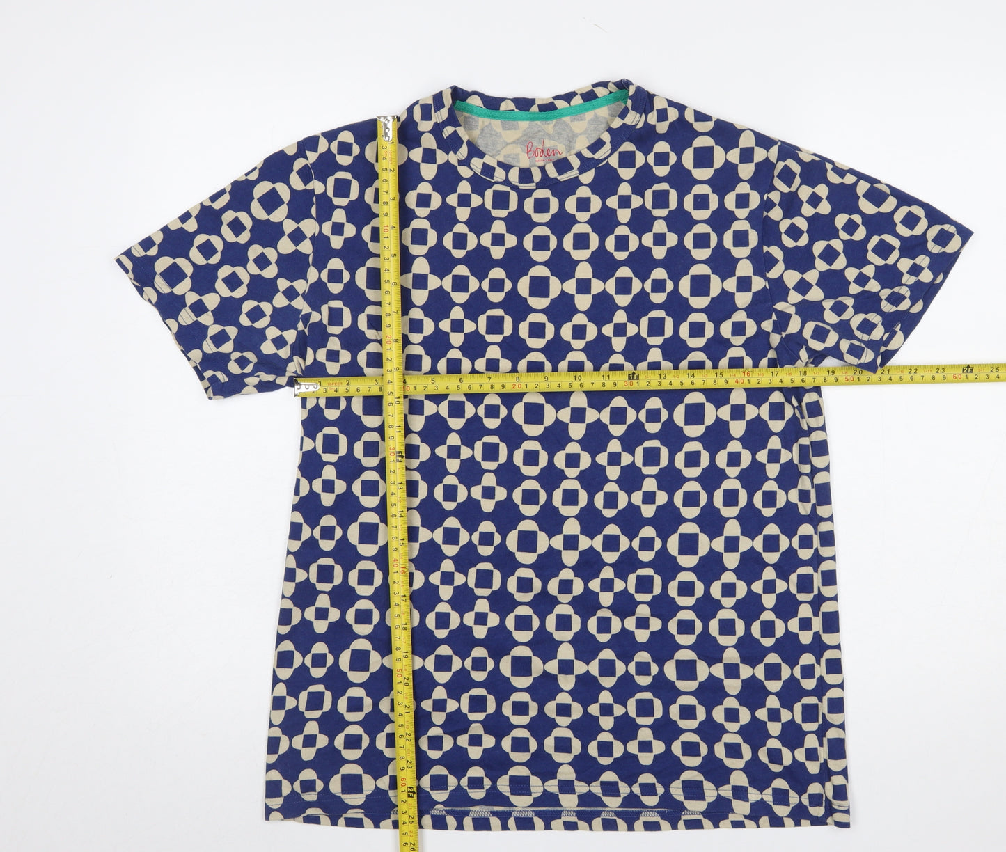 Boden Women Blue Geometric Print Cotton T-Shirt Size M