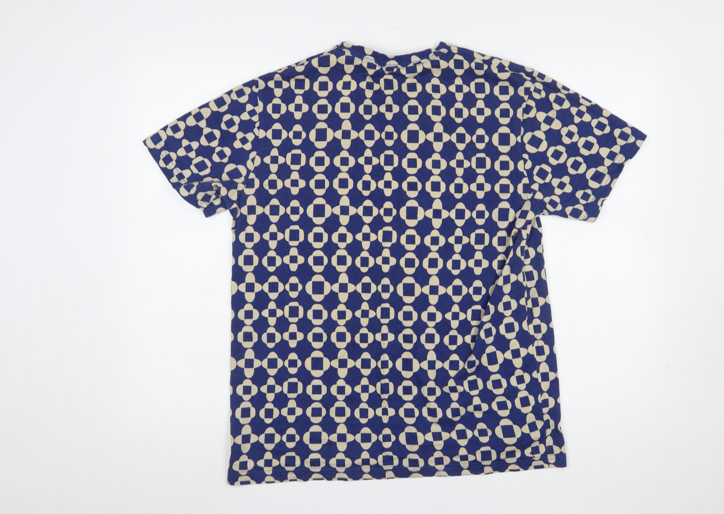 Boden Women Blue Geometric Print Cotton T-Shirt Size M