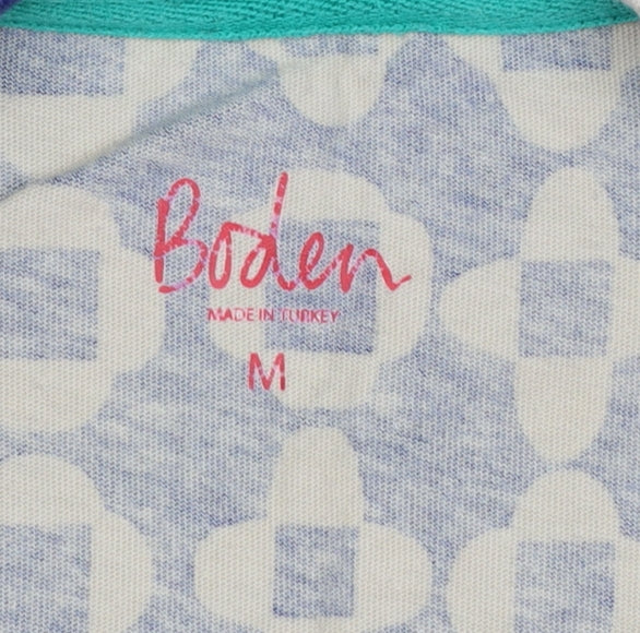Boden Women Blue Geometric Print Cotton T-Shirt Size M