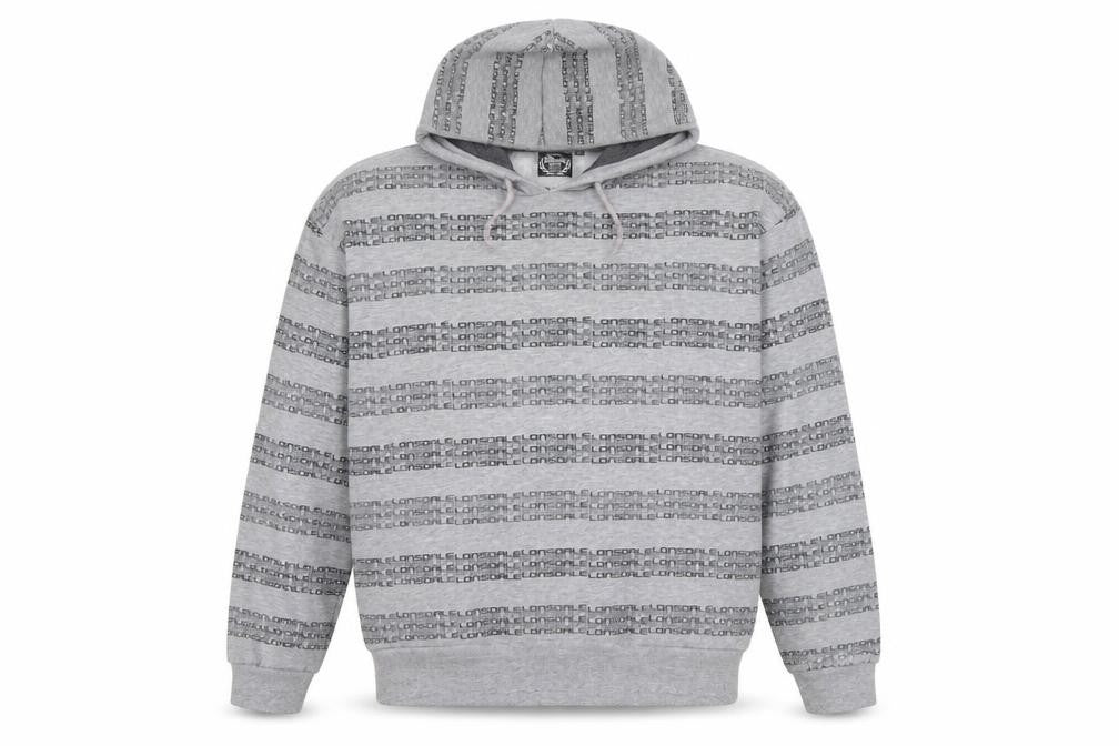 Front view of Lonsdale Men’s Grey XL Pullover Hoodie Sports Logo Print