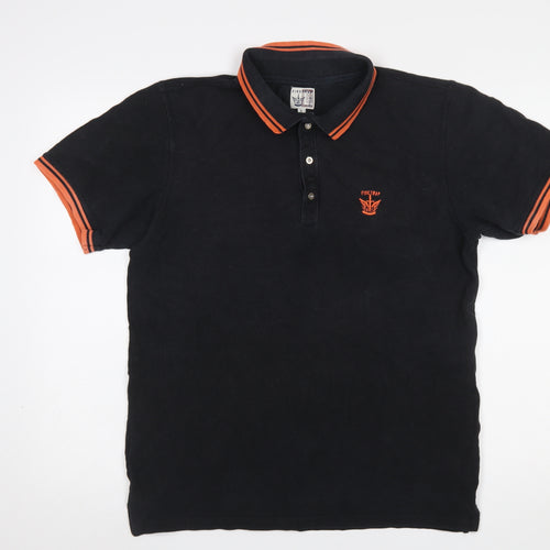 Firetrap Men's Black Cotton Polo Shirt Size L Casual Short Sleeve