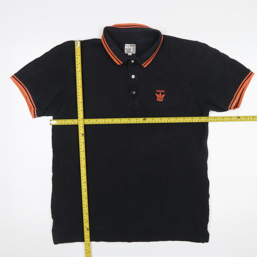 Firetrap Men's Black Cotton Polo Shirt Size L Casual Short Sleeve