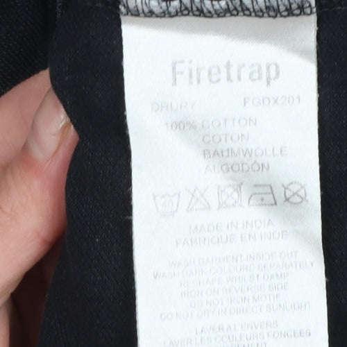 Firetrap Men's Black Cotton Polo Shirt Size L Casual Short Sleeve