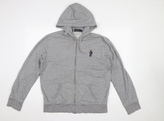 Polo Ralph Lauren Men's Grey Full Zip Hoodie L Embroidered Bear