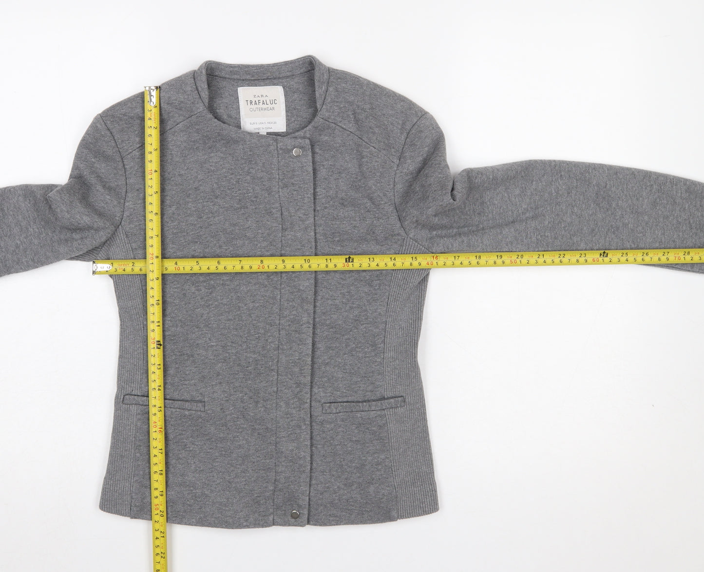 Zara Women Grey Jersey Basic Jacket Size 8 Regular Fit