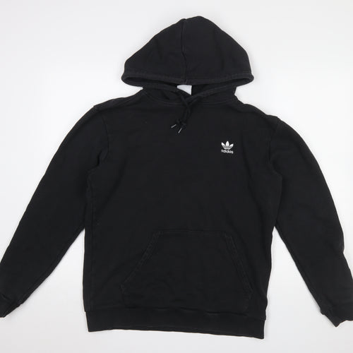 adidas Men Black Pullover Hoodie M Regular Fit Cotton Sportswear
