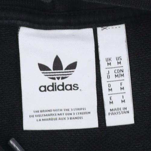 adidas Men Black Pullover Hoodie M Regular Fit Cotton Sportswear