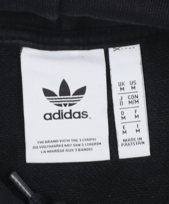 adidas Men Black Pullover Hoodie M Regular Fit Cotton Sportswear