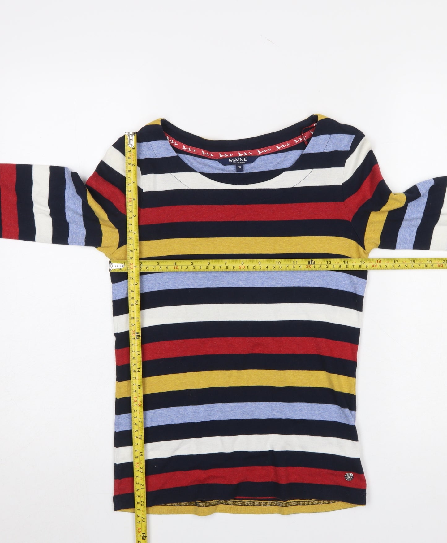 Maine New England Women's Multicoloured Striped 3/4 Sleeve Jersey T-Shirt Size 10