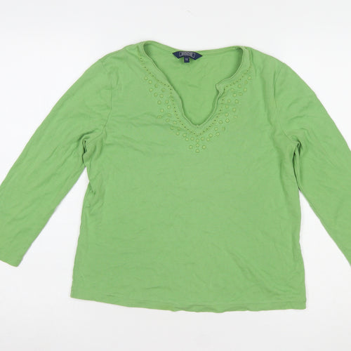 Maine New England Women's Green Long Sleeve V-Neck Beaded Cotton T-Shirt Size 12