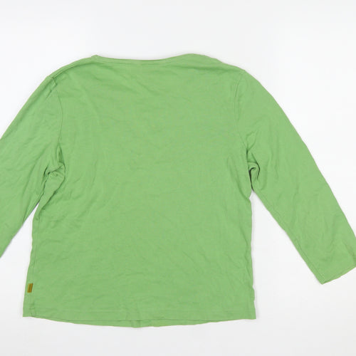 Maine New England Women's Green Long Sleeve V-Neck Beaded Cotton T-Shirt Size 12