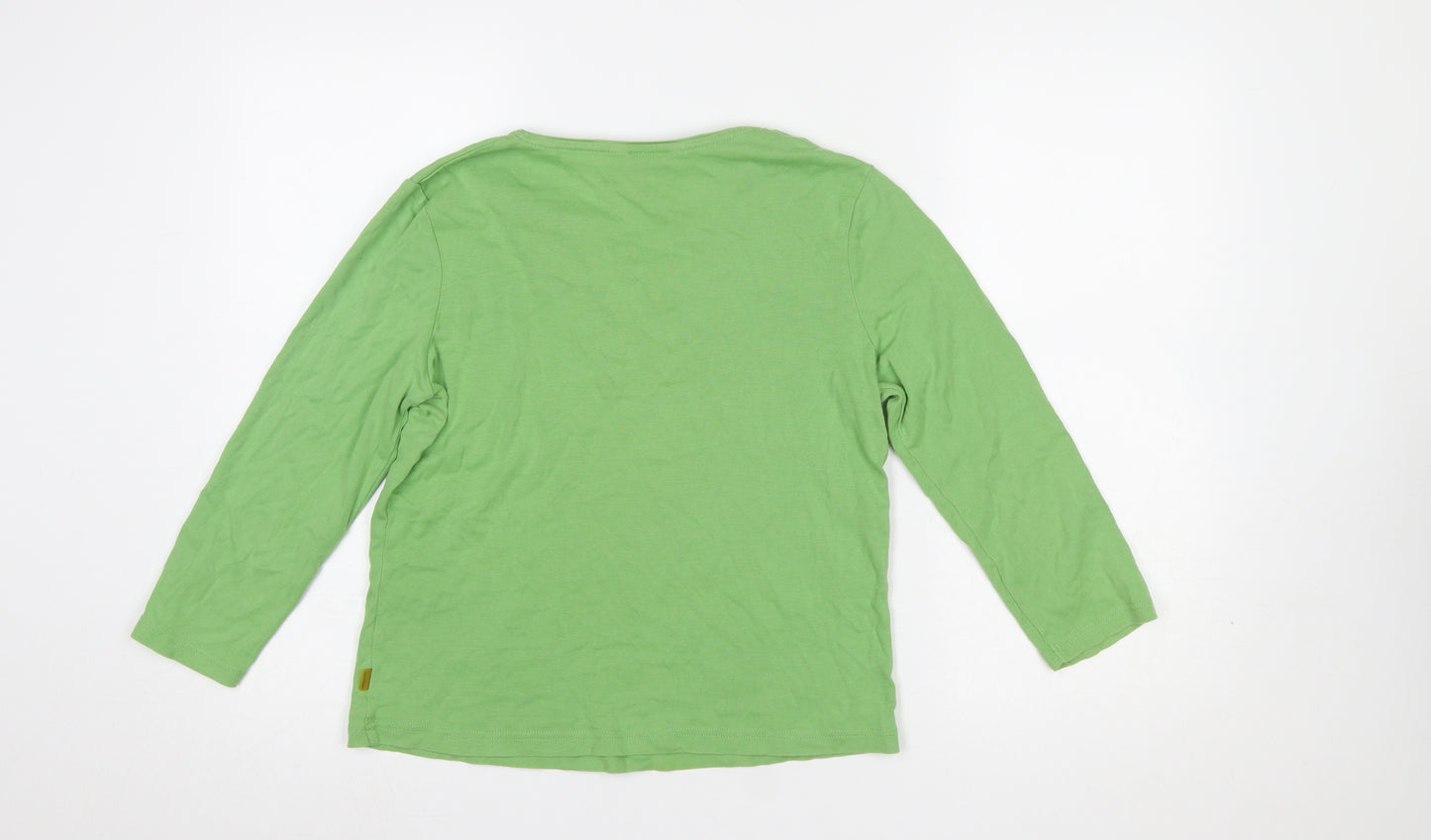 Maine New England Women's Green Long Sleeve V-Neck Beaded Cotton T-Shirt Size 12