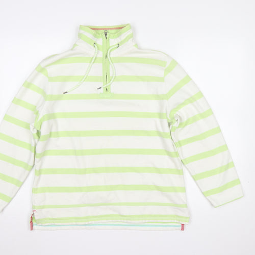 Marks and Spencer Womens Green Stripe 1/2 Zip Hoodie UK 14 Cotton Blend
