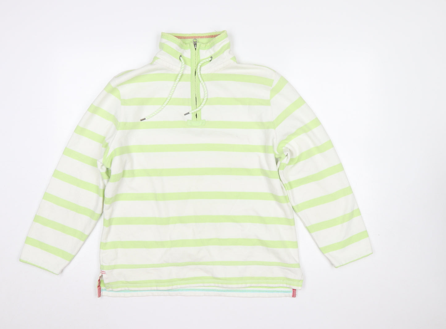 Marks and Spencer Womens Green Stripe 1/2 Zip Hoodie UK 14 Cotton Blend