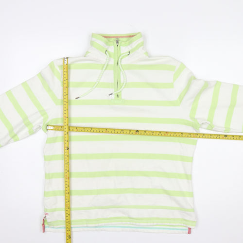Marks and Spencer Womens Green Stripe 1/2 Zip Hoodie UK 14 Cotton Blend