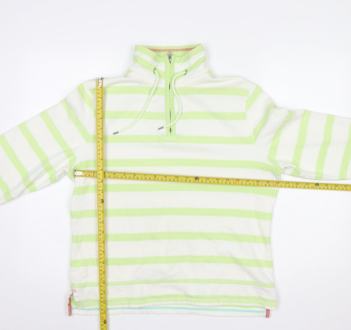 Marks and Spencer Womens Green Stripe 1/2 Zip Hoodie UK 14 Cotton Blend