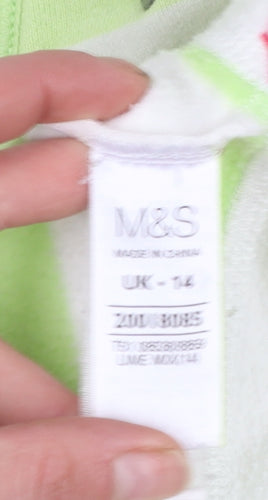 Marks and Spencer Womens Green Stripe 1/2 Zip Hoodie UK 14 Cotton Blend