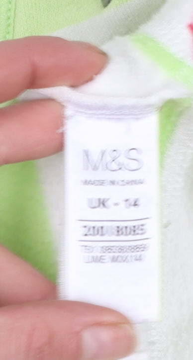 Marks and Spencer Womens Green Stripe 1/2 Zip Hoodie UK 14 Cotton Blend