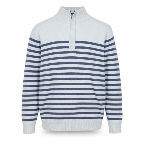 Woolovers Men’s Blue Striped 1/2 Zip Mock Neck Cotton Cashmere Sweater M
