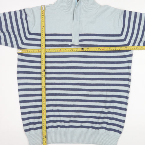 Woolovers Men’s Blue Striped 1/2 Zip Mock Neck Cotton Cashmere Sweater M