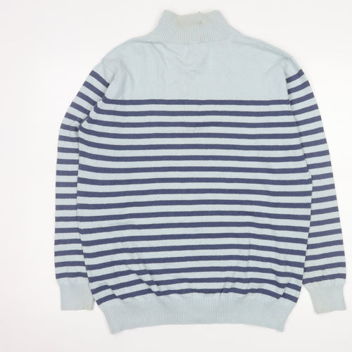 Woolovers Men’s Blue Striped 1/2 Zip Mock Neck Cotton Cashmere Sweater M