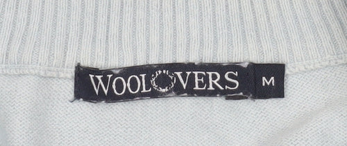 Woolovers Men’s Blue Striped 1/2 Zip Mock Neck Cotton Cashmere Sweater M