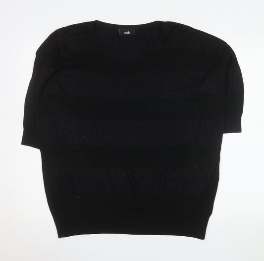 Wallis Women's Black Short Sleeve Knit T-Shirt Top L Regular
