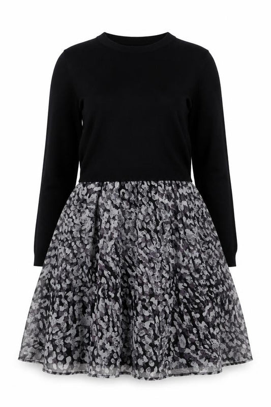 Front view of Jigsaw Women’s Black Knee Length Fit & Flare Wool Silk Dress M