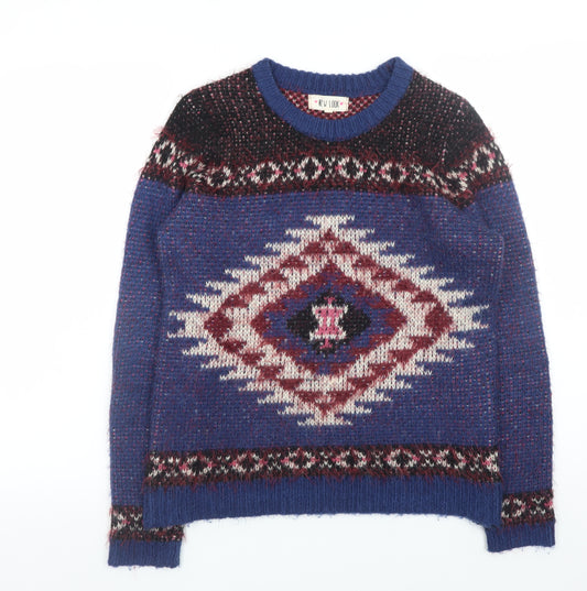 New Look Womens Blue Aztec Knit Jumper Medium Acrylic Blend