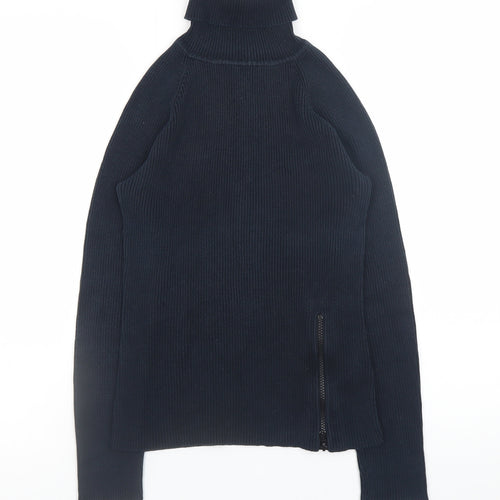 Dorothy Perkins Women Black Roll Neck Cotton Zip Jumper Size 12